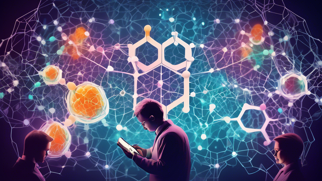 An intricate digital artwork illustrating a group of FDA staff members analyzing complex graphical data and reports on the efficacy and shortcomings of MDMA therapy, with the molecule structure of MDMA and the Lykos logo subtly integrated into the background.