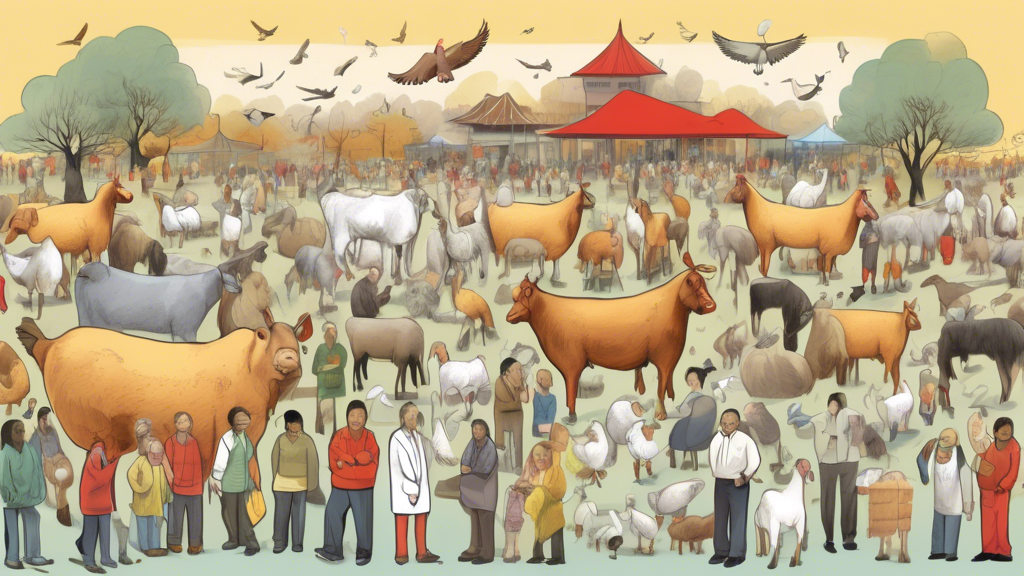 A detailed illustration showing a range of responses from readers about H5N1 and livestock movements, insulin discontinuation, and other related issues, capturing a variety of emotions and viewpoints, all set against a backdrop of a lively community forum.